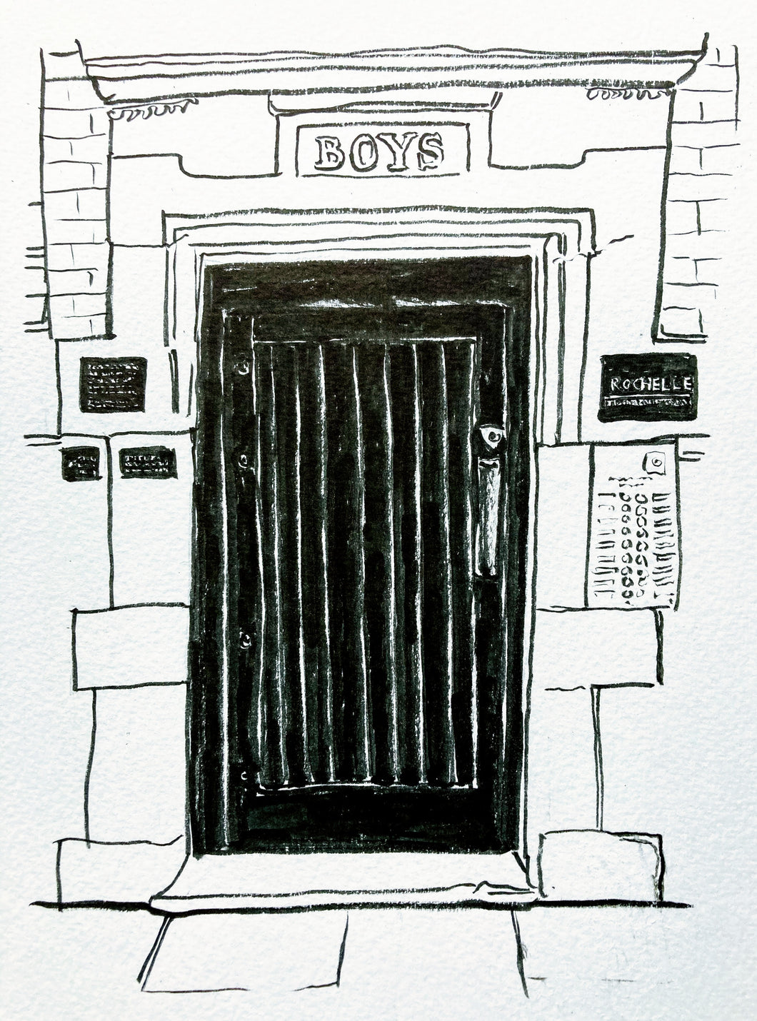 Illustration print: Rochelle Canteen, 'Boys' door