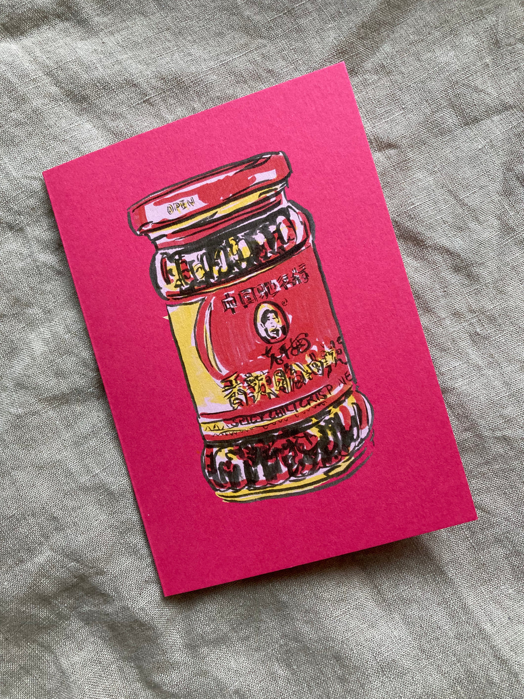 Pink chilli oil card, A6